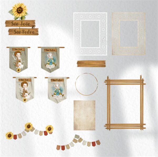 Kit Digital Santinhos São João e São Pedro Aquarela Católico