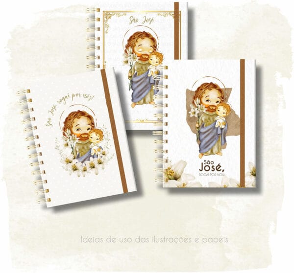Kit Digital Santinhos São José Imagens Aquareladas Png