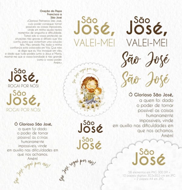 Kit Digital Santinhos São José Imagens Aquareladas Png