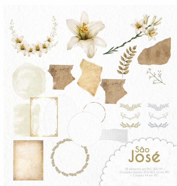 Kit Digital Santinhos São José Imagens Aquareladas Png