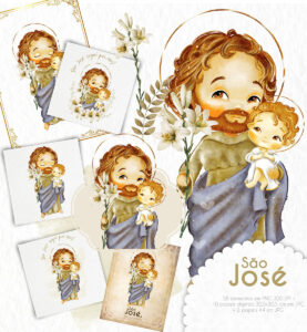 Kit Digital Santinhos São José Imagens Aquareladas Png
