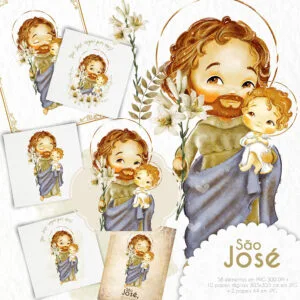 Kit Digital Santinhos São José Imagens Aquareladas Png