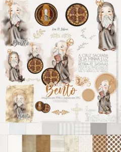 Kit Digital São Bento Aquarelado para Arte Religiosa