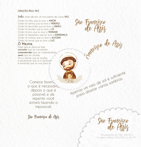 Kit Digital São Francisco de Assis Aquarelado Personalizados