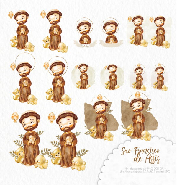 Kit Digital São Francisco de Assis Aquarelado Personalizados