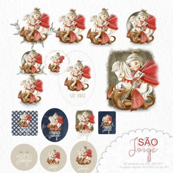 Kit Digital São Jorge Santinhos Imagens e Ilustrações em Png
