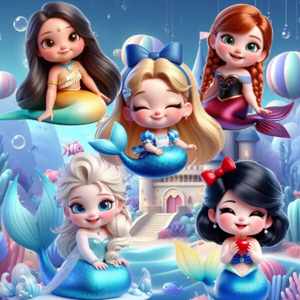 Kit Digital Sereias Princesas Disney Mascotes Fofas Cute 3D