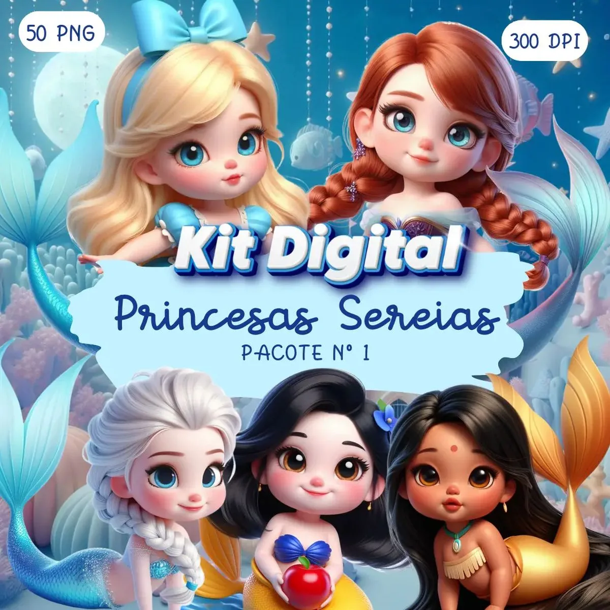 Kit Digital Sereias Princesas Disney Mascotes Fofas Cute 3D 1 Kit Digital Sereias Princesas Disney Mascotes Fofas Cute 3D