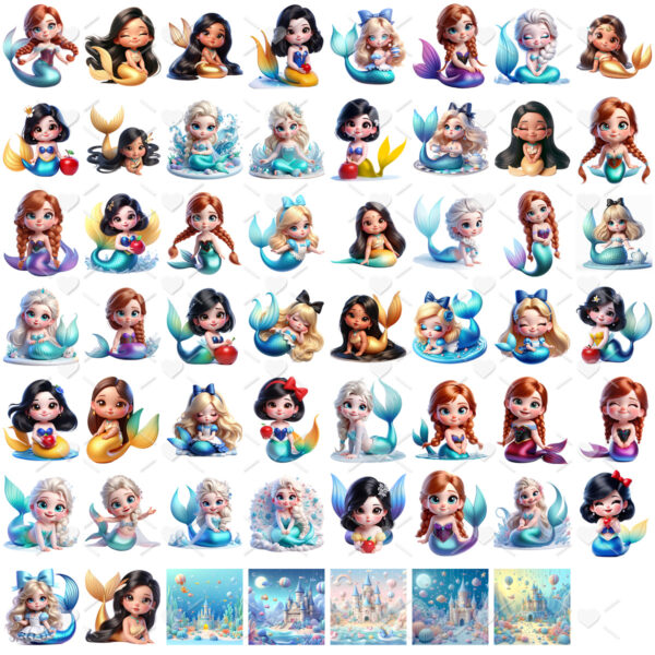 Kit Digital Sereias Princesas Disney Mascotes Fofas Cute 3D