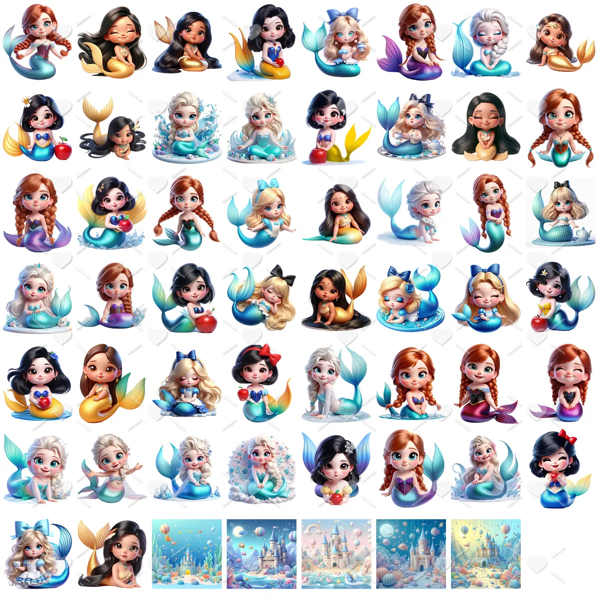 Kit Digital Sereias Princesas Disney Mascotes Fofas Cute 3D 3 Kit Digital Sereias Princesas Disney Mascotes Fofas Cute 3D