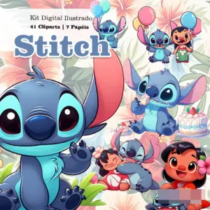 Kit Digital Stitch 3D para Sublimacao e Papelaria Personalizada