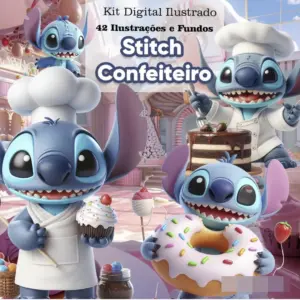 Kit Digital Stitch Confeiteiro PNG para Sublimacao