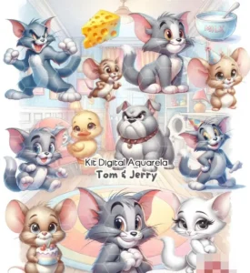Kit Digital Tom e Jerry Aquarela - Arquivos PNG