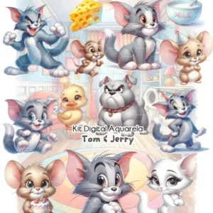 Kit Digital Tom e Jerry Aquarela - Arquivos PNG