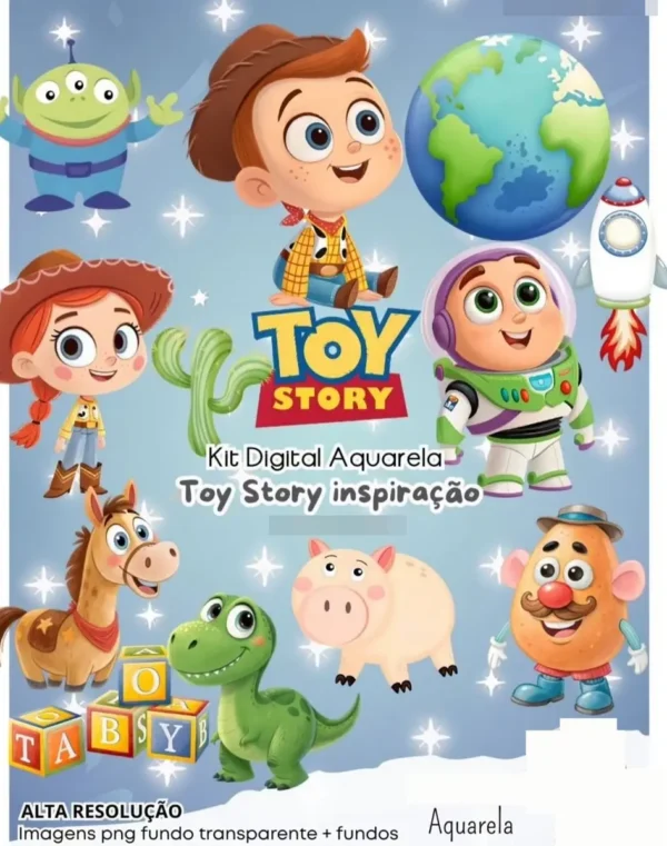 Kit Digital Toy Story Aquarela para Festas PNG