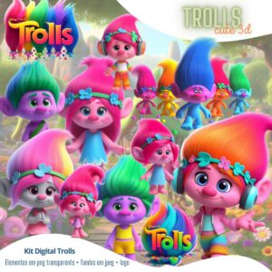 Kit Digital Trolls Dreamworks Ilustrações PNG Personalizados