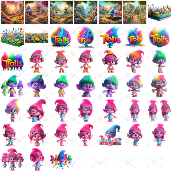 Kit Digital Trolls Dreamworks Ilustrações PNG Personalizados