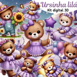Kit Digital Ursinha Lilas Png Arquivos Para Scrapbooking 2