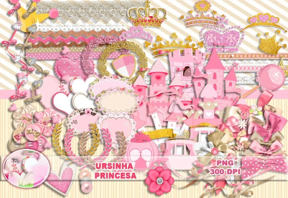 Kit Digital Ursinha Princesa Rosa Fofa Personalizados Em Png