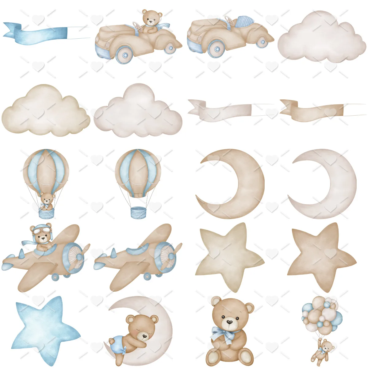 Kit Digital Ursinho Aviador Azul Menino Scrapbook Cliparts