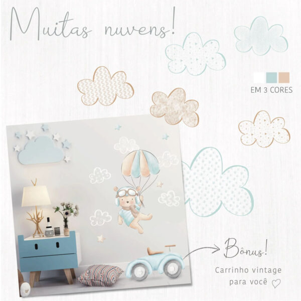 Kit Digital Ursinho Aviador Em Aquarela Coleção O Tempo Voa