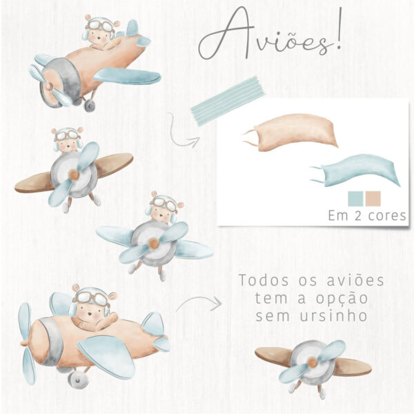 Kit Digital Ursinho Aviador Em Aquarela Coleção O Tempo Voa
