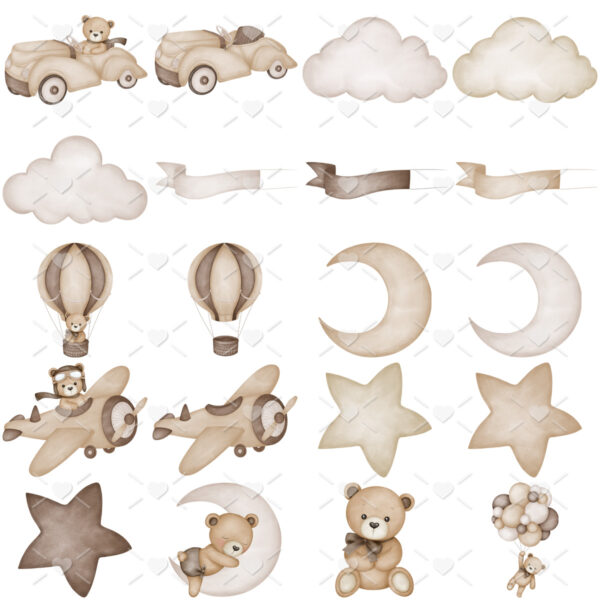 Kit Digital Ursinho Aviador Marrom Scrapbook Cliparts Cute