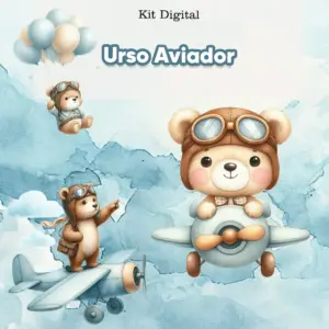 Kit Digital Ursinho Aviador PNG para Sublimacao