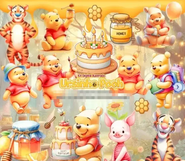 Kit Digital Ursinho Pooh 3d Png Para Sublimacao