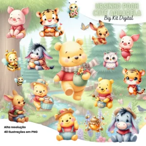 Kit Digital Ursinho Pooh Cute – Arquivos em PNG