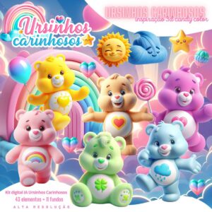 Kit Digital Ursinhos Carinhosos 3D Cute Fofo Ilustrações Png