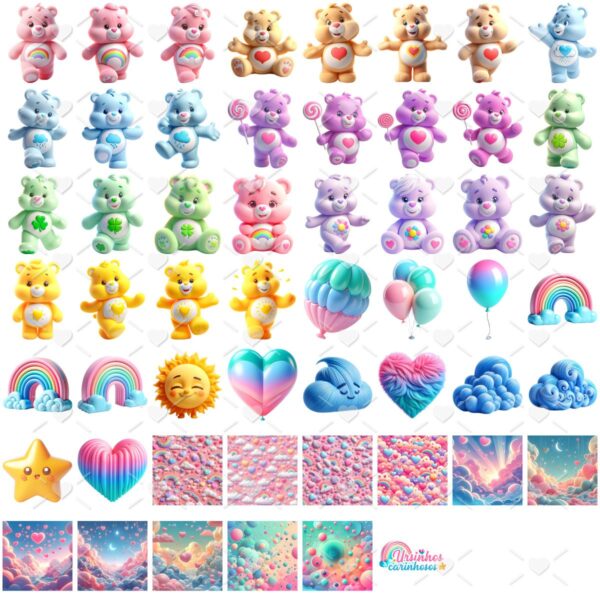 Kit Digital Ursinhos Carinhosos 3D Cute Fofo Ilustrações Png