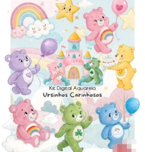 Kit Digital Ursinhos Carinhosos em Aquarela PNG