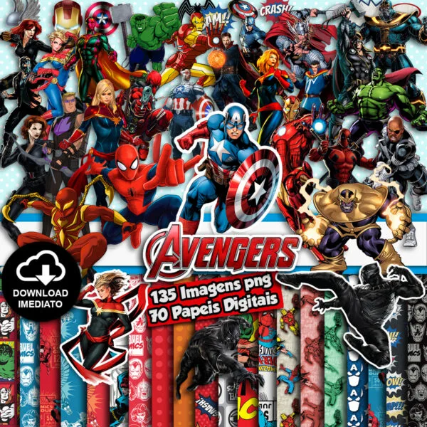 Kit Digital Vingadores Png Ilustrações Super Heróis Marvel