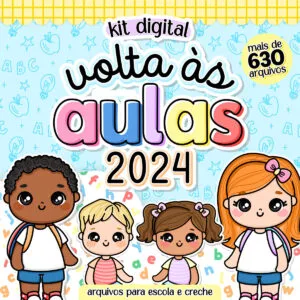 Kit Digital Volta às Aulas 2024 Completo Encadernação e Png