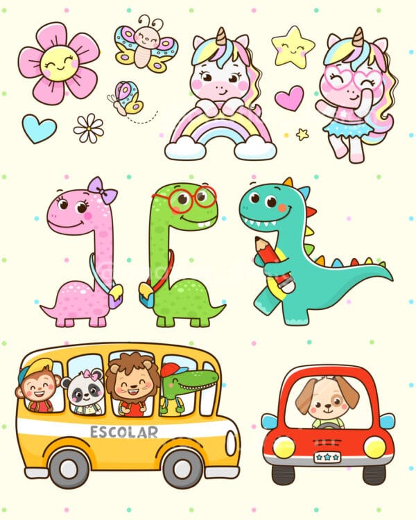 Kit Digital Volta Às Aulas Agendas Ilustrações Cards Balinha