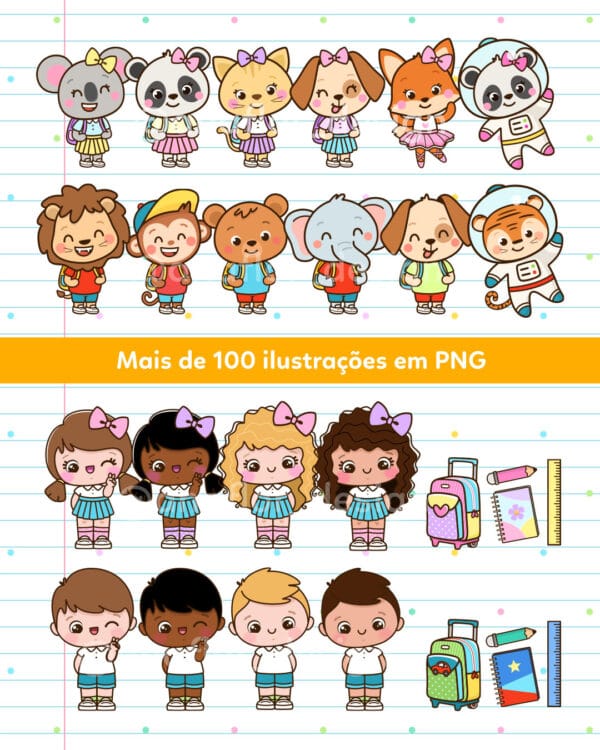 Kit Digital Volta Às Aulas Agendas Ilustrações Cards Balinha