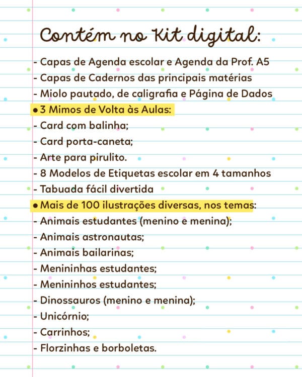 Kit Digital Volta Às Aulas Agendas Ilustrações Cards Balinha