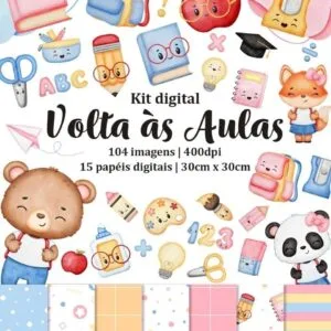 Kit Digital Volta Às Aulas Aquarelado Bichinhos Fofos Png