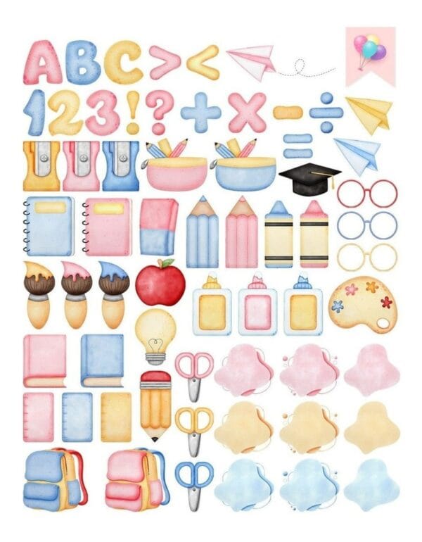 Kit Digital Volta Às Aulas Aquarelado Bichinhos Fofos Png