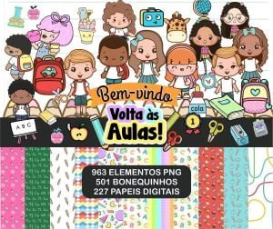 Kit Digital Volta As Aulas Escolar Clipartes Png + Brinde