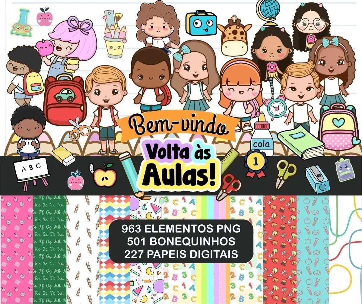 Kit Digital Volta As Aulas Escolar Clipartes Png + Brinde 1 Kit Digital Volta As Aulas Escolar Clipartes Png + Brinde