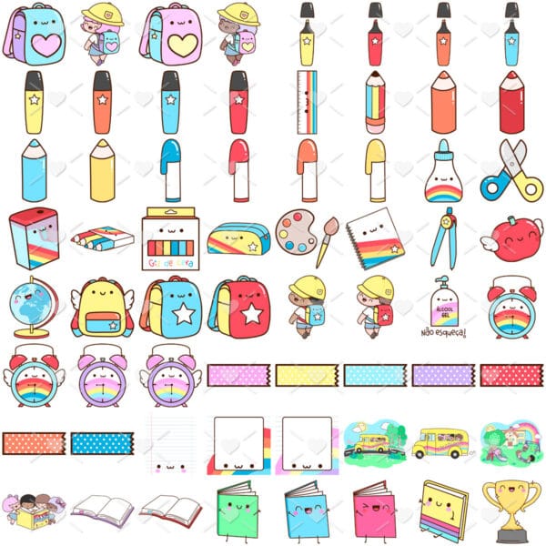 Kit Digital Volta As Aulas Escolar Clipartes Png + Brinde