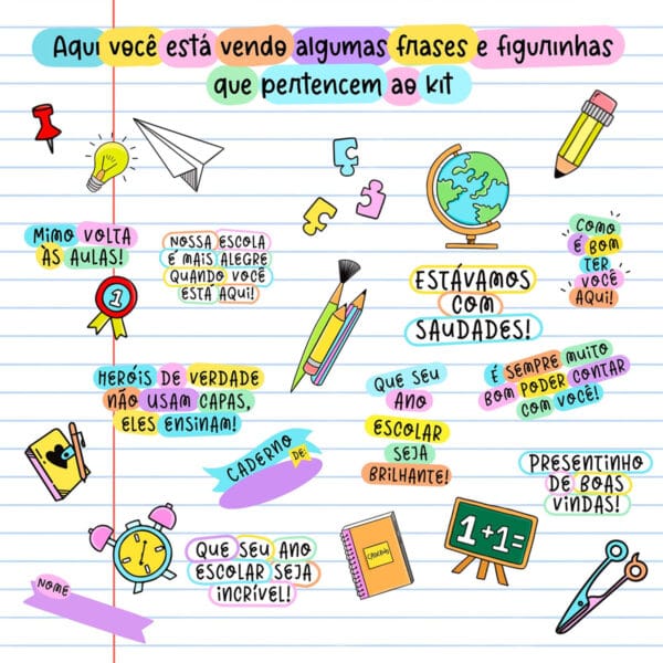 Kit Digital Volta Às Aulas Ilustrações Frases Mimos Tags