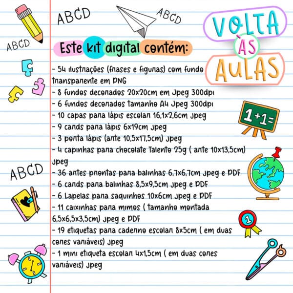Kit Digital Volta Às Aulas Ilustrações Frases Mimos Tags