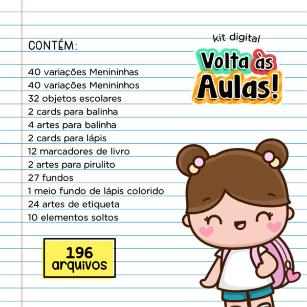 Kit Digital Volta Às Aulas Menino Menina Ilustrações Fofas