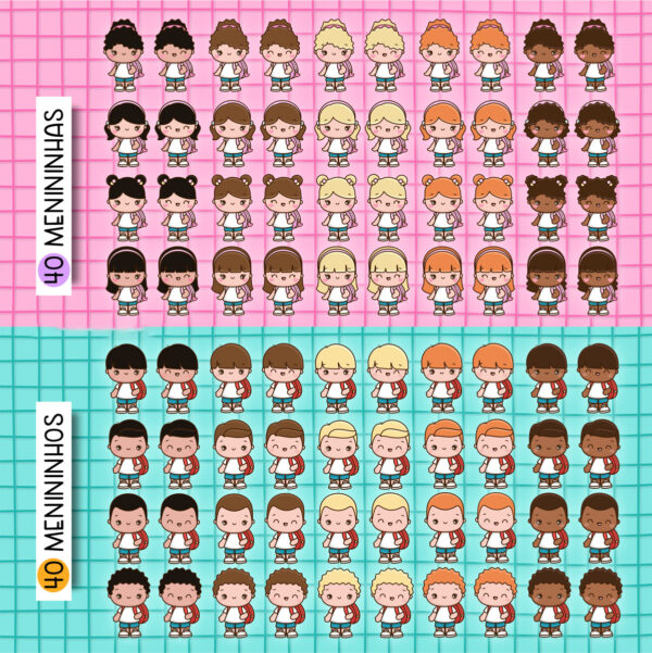 Kit Digital Volta Às Aulas Menino Menina Ilustrações Fofas