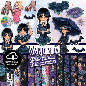 Kit Digital Wandinha Addams Png Ilustrações Alta Resolução