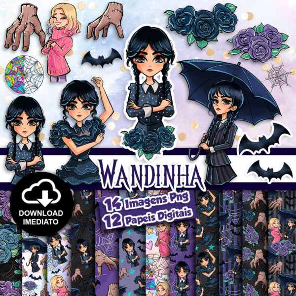 Kit Digital Wandinha Addams Png Ilustrações Alta Resolução