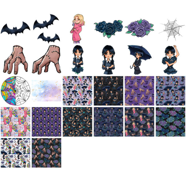 Kit Digital Wandinha Addams Png Ilustrações Alta Resolução